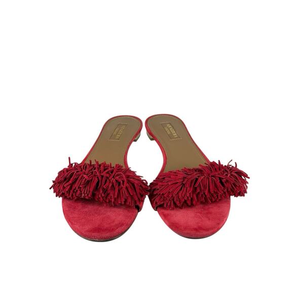 NEW Aquazzura Wild Thing Red Suede Fringe Slide Flats EU 37.5 - Picture 5 of 9